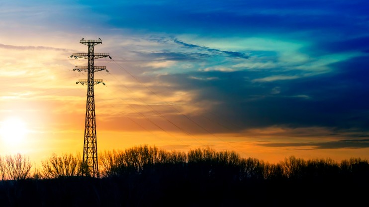 power lines at sunrise